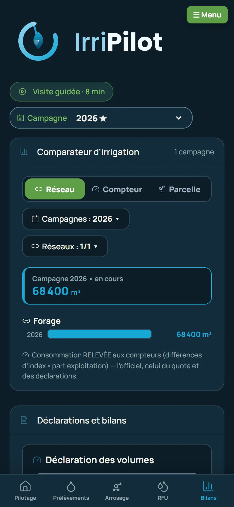 IrriPilot sur téléphone : le comparateur d’irrigation de la campagne